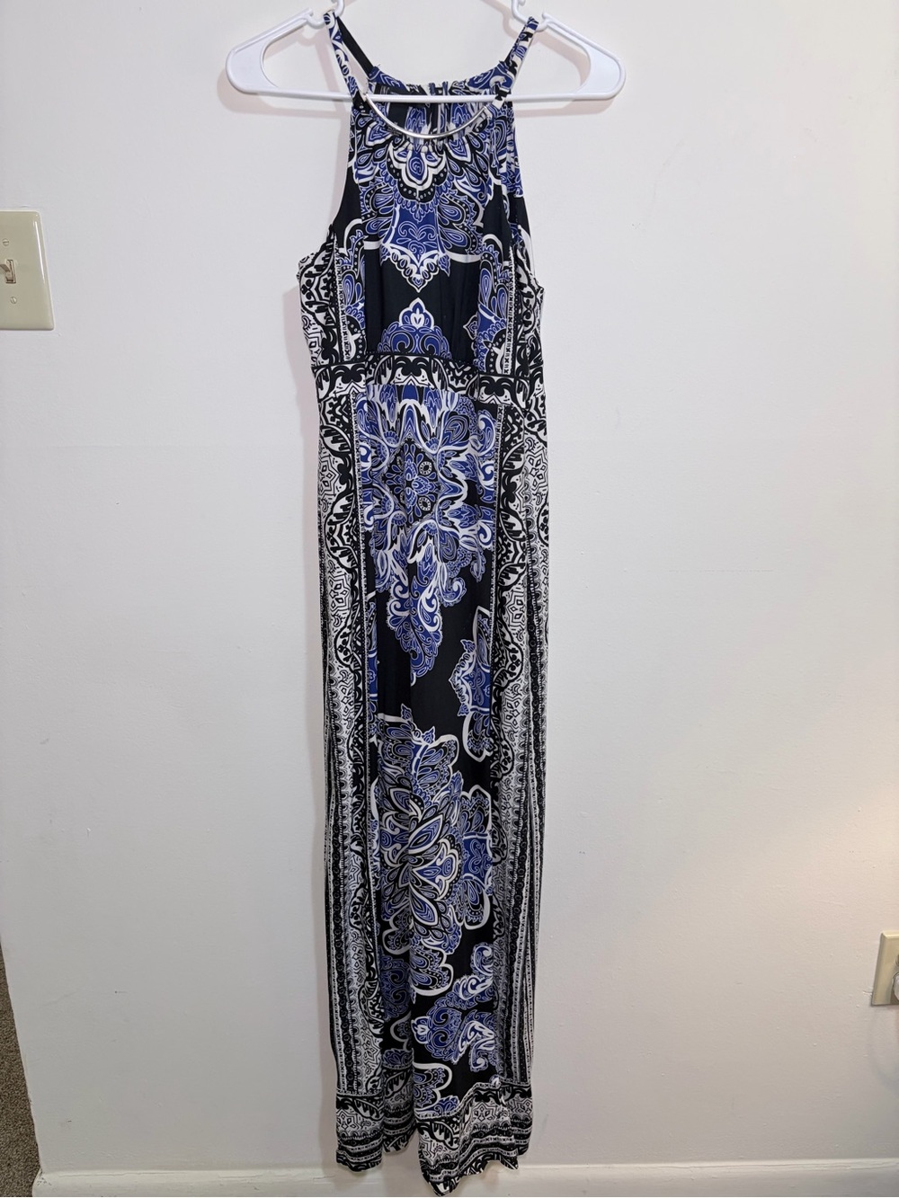 INC International Concepts Blue Black Paisley Maxi Dress Size M